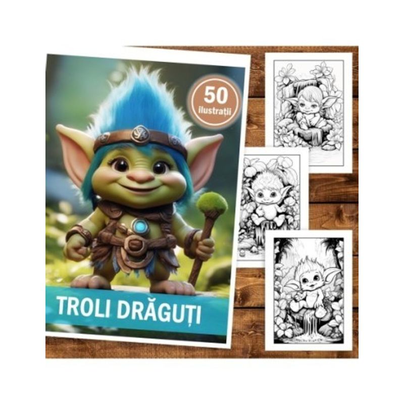 Carti si Birotica - Carti - Carti pentru copii - Carti de colorat - Carte de colorat, 50 de ilustratii, Troli draguti, 106 pagini, A5 - Infinity.ro