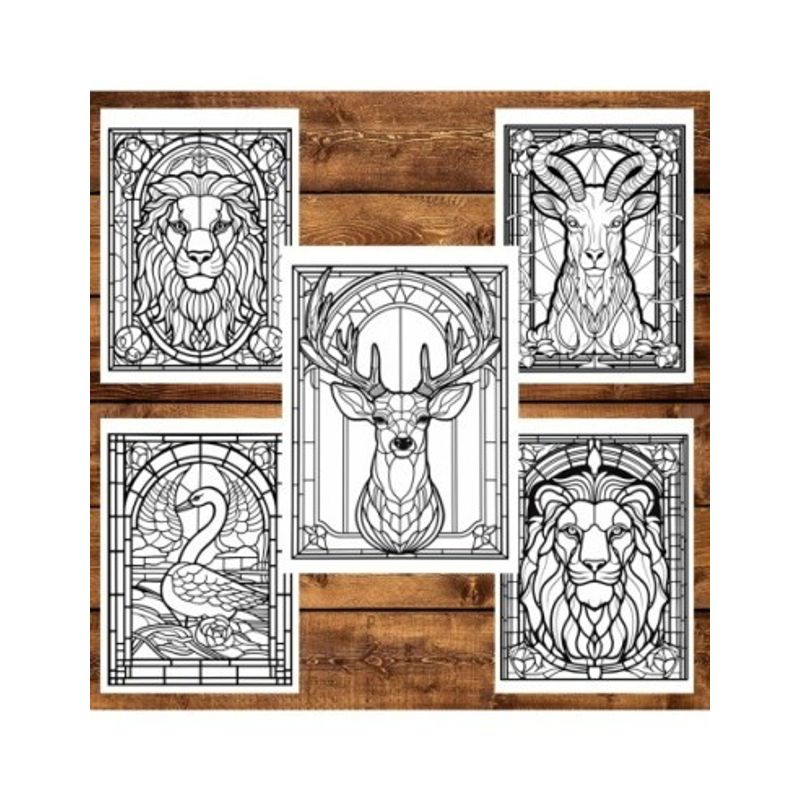 Carti si Birotica - Carti - Carti pentru copii - Carti de colorat - Carte de colorat, 50 de ilustratii, Vitralii cu Animale, 106 pagini, A5 - Infinity.ro