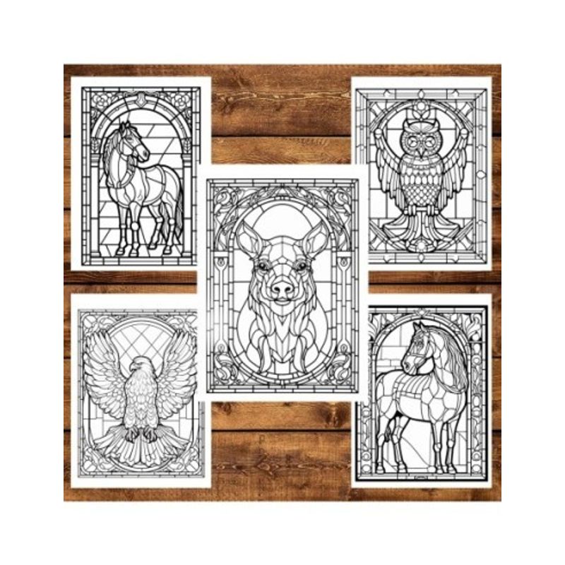 Carti si Birotica - Carti - Carti pentru copii - Carti de colorat - Carte de colorat, 50 de ilustratii, Vitralii cu Animale, 106 pagini, A5 - Infinity.ro