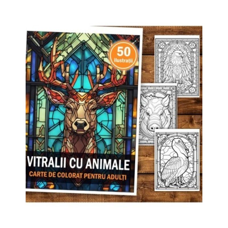 Carti si Birotica - Carti - Carti pentru copii - Carti de colorat - Carte de colorat, 50 de ilustratii, Vitralii cu Animale, 106 pagini, A5 - Infinity.ro