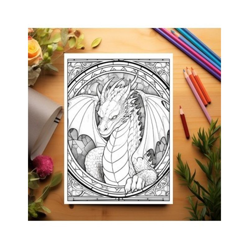 Carti si Birotica - Carti - Carti pentru copii - Carti de colorat - Carte de colorat, 50 de ilustratii, Vitralii cu Dragoni - Volumul I, 106 pagini, A5 - Infinity.ro