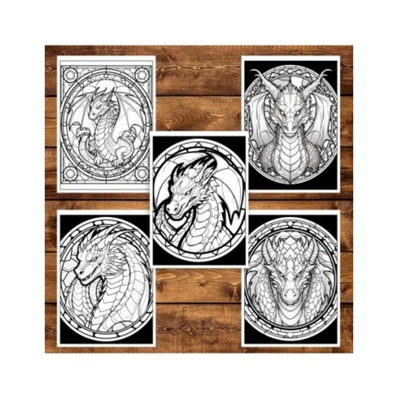 Carti si Birotica - Carti - Carti pentru copii - Carti de colorat - Carte de colorat, 50 de ilustratii, Vitralii cu Dragoni - Volumul I, 106 pagini, A5 - Infinity.ro