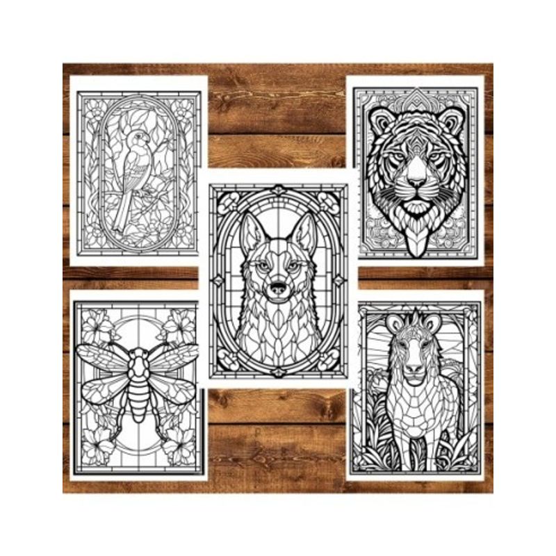Carti si Birotica - Carti - Carti pentru copii - Carti de colorat - Carte de colorat, 50 de ilustratii, Vitralii cu Animale, 106 pagini, A5 - Infinity.ro