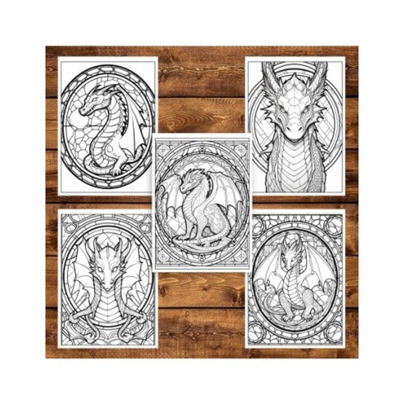 Carti si Birotica - Carti - Carti pentru copii - Carti de colorat - Carte de colorat, 50 de ilustratii, Vitralii cu Dragoni - Volumul I, 106 pagini, A5 - Infinity.ro
