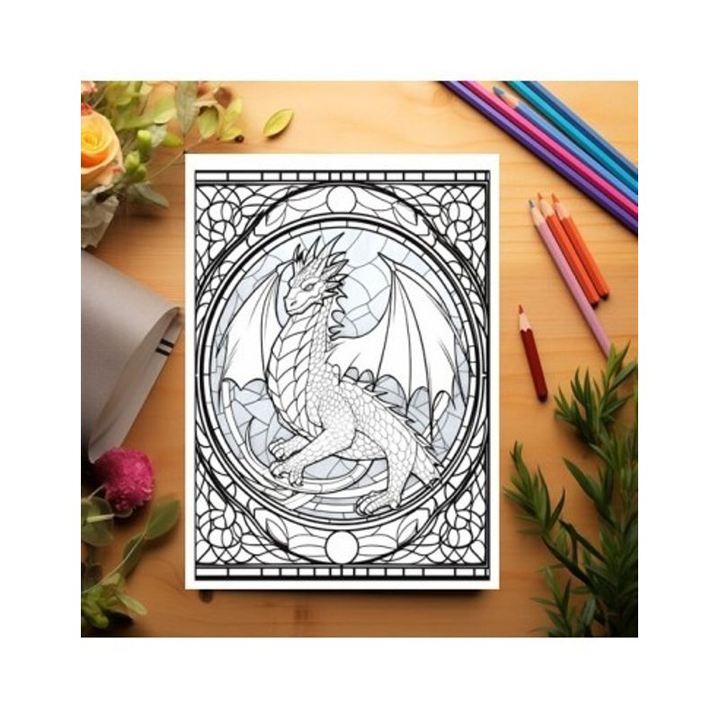 Carti si Birotica - Carti - Carti pentru copii - Carti de colorat - Carte de colorat, 50 de ilustratii, Vitralii cu Dragoni - Volumul II, 106 pagini, A5 - Infinity.ro