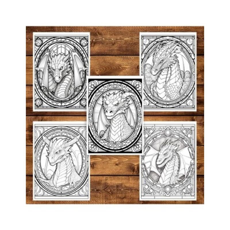 Carti si Birotica - Carti - Carti pentru copii - Carti de colorat - Carte de colorat, 50 de ilustratii, Vitralii cu Dragoni - Volumul II, 106 pagini, A5 - Infinity.ro