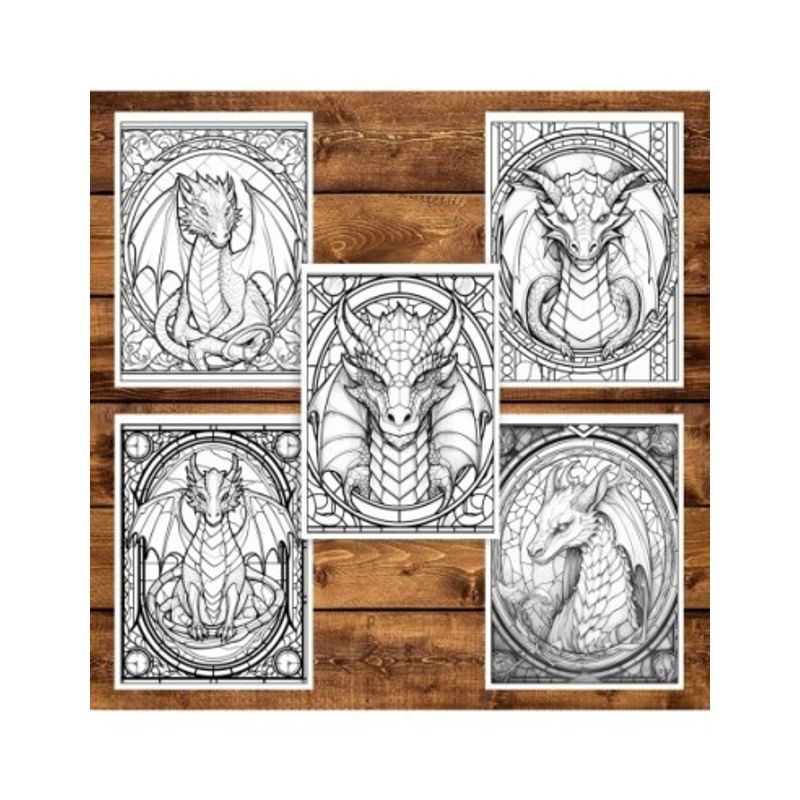 Carti si Birotica - Carti - Carti pentru copii - Carti de colorat - Carte de colorat, 50 de ilustratii, Vitralii cu Dragoni - Volumul II, 106 pagini, A5 - Infinity.ro