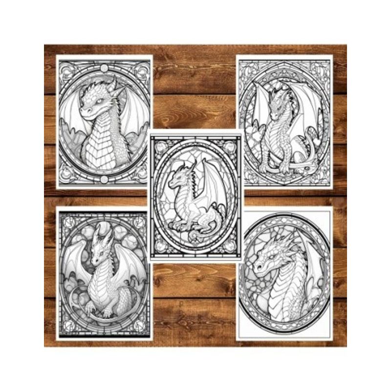 Carti si Birotica - Carti - Carti pentru copii - Carti de colorat - Carte de colorat, 50 de ilustratii, Vitralii cu Dragoni - Volumul II, 106 pagini, A5 - Infinity.ro