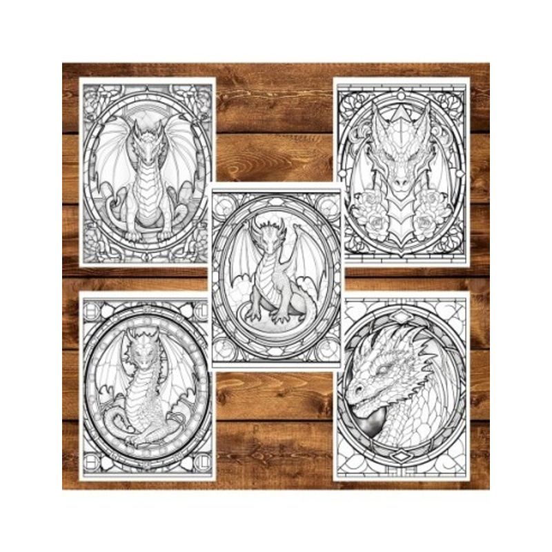 Carti si Birotica - Carti - Carti pentru copii - Carti de colorat - Carte de colorat, 50 de ilustratii, Vitralii cu Dragoni - Volumul I, 106 pagini, A5 - Infinity.ro