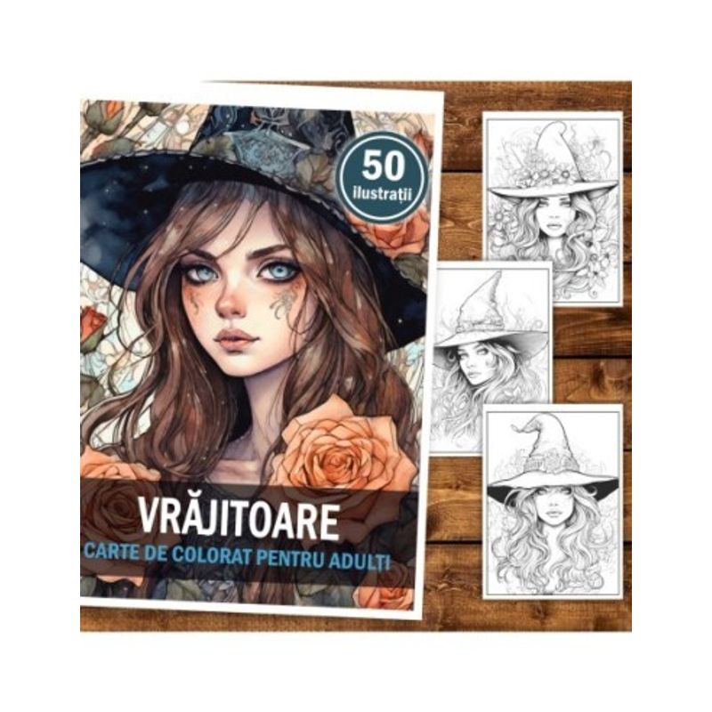 Carti si Birotica - Carti - Carti pentru copii - Carti de colorat - Carte de colorat, 50 de ilustratii, Vrajitoare, 106 pagini, A5 - Infinity.ro