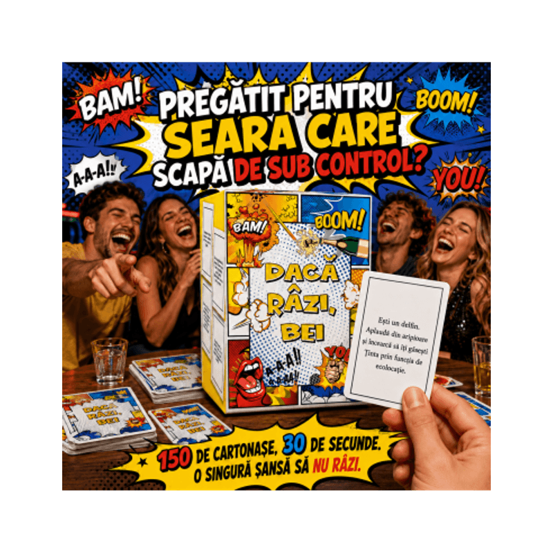 Jucarii, Copii si Bebe - Jucarii si jocuri - Jocuri si puzzle - Jocuri de societate - Daca razi, bei - joc de petreceri pentru adulti, 150 carti - Infinity.ro