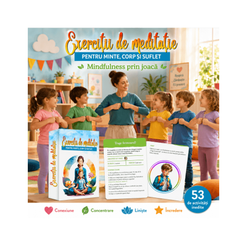 Jucarii, Copii si Bebe - Jucarii si jocuri - Jocuri si puzzle - Jocuri de societate - Exercitii de meditatie pentru copii si adulti, 53 de exercitii cu indicatii detaliate si ilustratii - Infinity.ro
