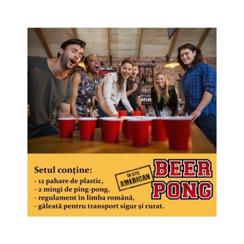 Jucarii, Copii si Bebe - Jucarii si jocuri - Jocuri si puzzle - Jocuri de societate - Joc de baut Beer Pong in stil American, pentru petreceri, 12 pahare cu 2 mingi si regulament - Infinity.ro
