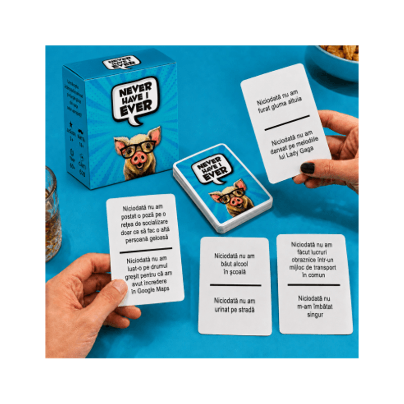 Jucarii, Copii si Bebe - Jucarii si jocuri - Jocuri si puzzle - Jocuri de societate - Joc de carti pentru petreceri - Never Have I Ever, 600 intrebari, limba romana, pentru 2-20 jucatori - Infinity.ro