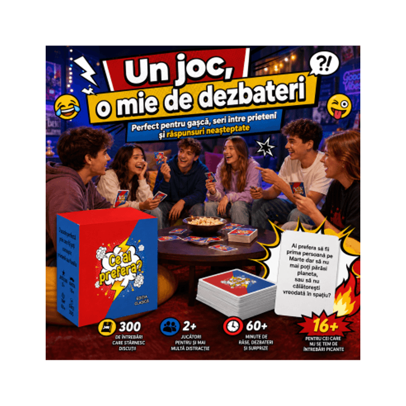 Jucarii, Copii si Bebe - Jucarii si jocuri - Jocuri si puzzle - Jocuri de societate - Joc de carti pentru petreceri - Ce ai prefera? Editia clasica, limba romana, 300 intrebari, pentru 2-20 jucatori - Infinity.ro