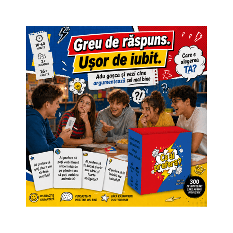 Jucarii, Copii si Bebe - Jucarii si jocuri - Jocuri si puzzle - Jocuri de societate - Joc de carti pentru petreceri - Ce ai prefera? Editia clasica, limba romana, 300 intrebari, pentru 2-20 jucatori - Infinity.ro