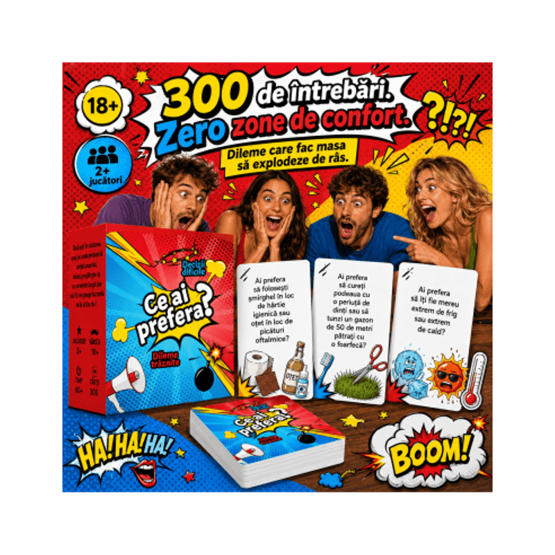Jucarii, Copii si Bebe - Jucarii si jocuri - Jocuri si puzzle - Jocuri de societate - Joc de carti pentru petreceri - Ce ai prefera? decizii imposibile, limba romana, 300 intrebari, pentru 2-20 jucatori - Infinity.ro