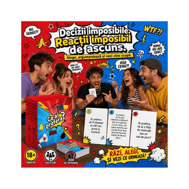 Jucarii, Copii si Bebe - Jucarii si jocuri - Jocuri si puzzle - Jocuri de societate - Joc de carti pentru petreceri - Ce ai prefera? decizii imposibile, limba romana, 300 intrebari, pentru 2-20 jucatori - Infinity.ro
