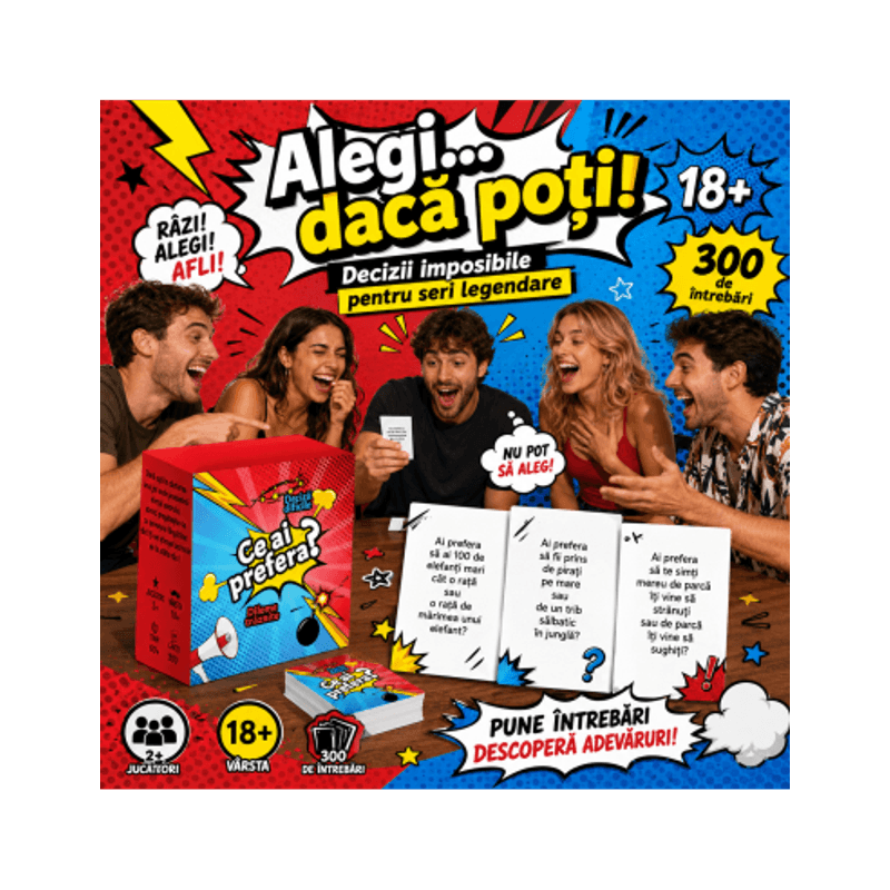 Jucarii, Copii si Bebe - Jucarii si jocuri - Jocuri si puzzle - Jocuri de societate - Joc de carti pentru petreceri - Ce ai prefera? decizii imposibile, limba romana, 300 intrebari, pentru 2-20 jucatori - Infinity.ro