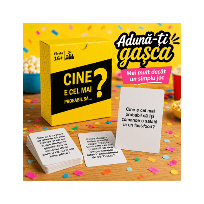 Jucarii, Copii si Bebe - Jucarii si jocuri - Jocuri si puzzle - Jocuri de societate - Joc de carti pentru petreceri - Cine e cel mai probail sa...?, 300 intrebari, limba romana, pentru 2-20 jucatori - Infinity.ro