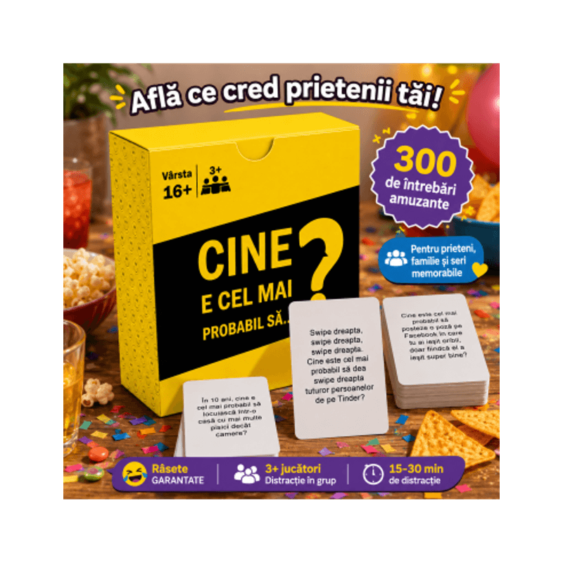 Jucarii, Copii si Bebe - Jucarii si jocuri - Jocuri si puzzle - Jocuri de societate - Joc de carti pentru petreceri - Cine e cel mai probail sa...?, 300 intrebari, limba romana, pentru 2-20 jucatori - Infinity.ro