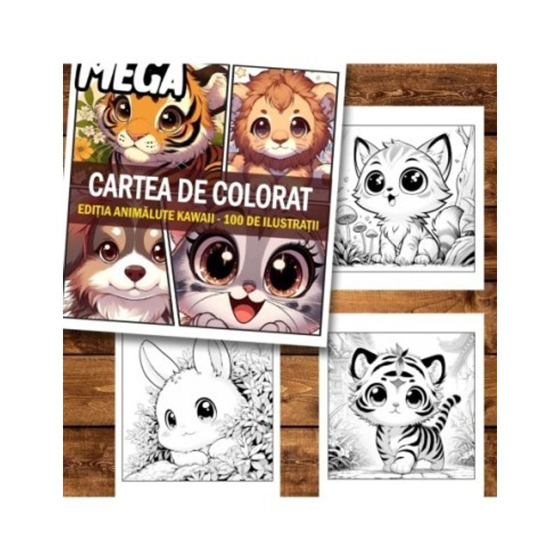Carti si Birotica - Carti - Carti pentru copii - Carti de colorat - Mega cartea de colorat antistres , 100 de ilustratii Animalute Kawaii, 206 pagini, A5 - Infinity.ro