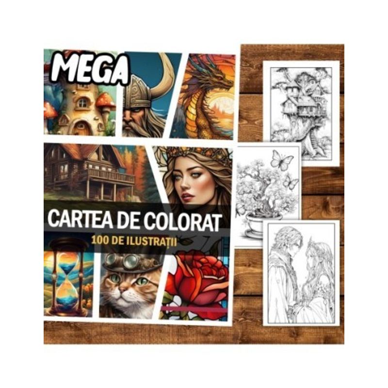 Carti si Birotica - Carti - Carti pentru copii - Carti de colorat - Mega cartea de colorat pentru relaxare si antistres, un mix de 100 de ilustratii, 206 pagini, A5 - Infinity.ro