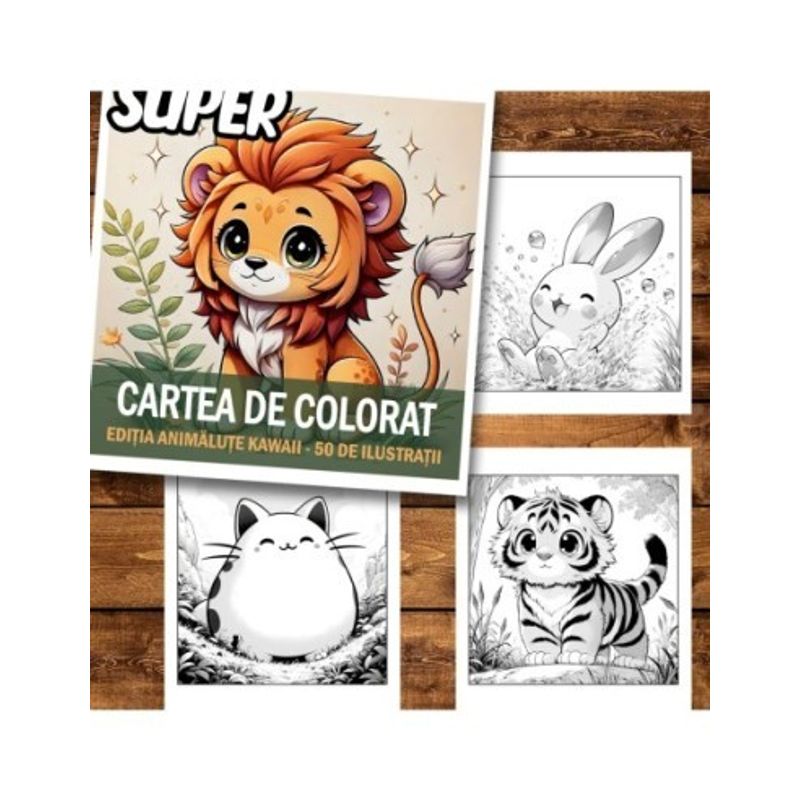 Carti si Birotica - Carti - Carti pentru copii - Carti de colorat - Super cartea de colorat antistres , Mix de 50 de ilustratii cu Animalute Kawaii, 106 pagini, A5 - Infinity.ro