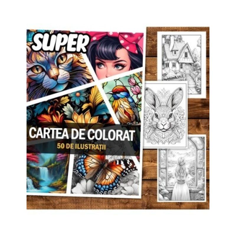 Carti si Birotica - Carti - Carti pentru copii - Carti de colorat - Super cartea de colorat pentru relaxare si antistres, un mix de 50 de ilustratii, 106 pagini, A5 - Infinity.ro