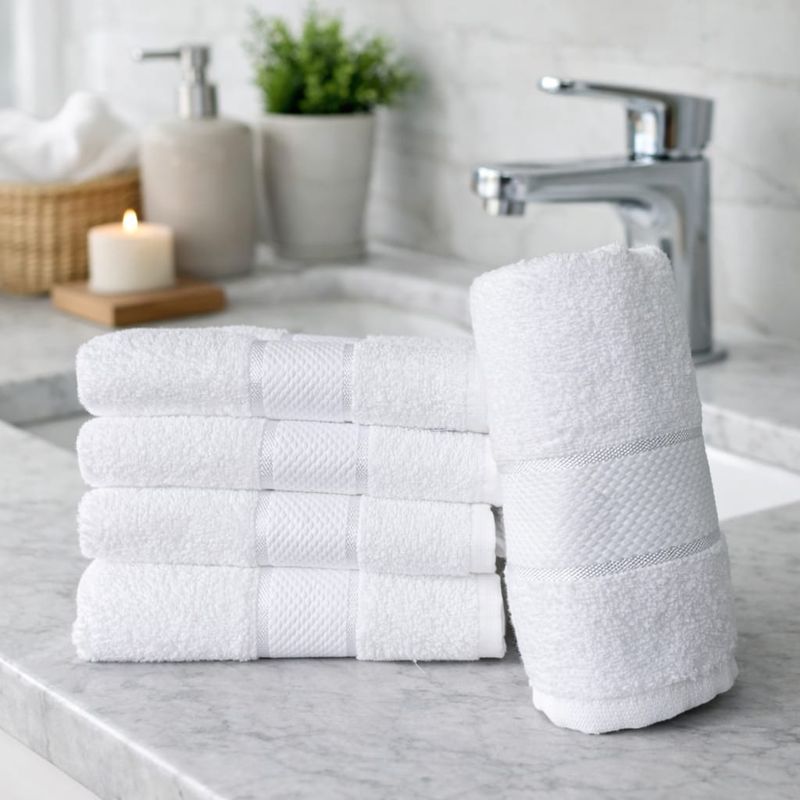 Casa si Gradina - Textile si covoare - Textile baie - Prosoape - Set 2 prosoape baie Kotonia Home Hotel - Rise Satin - 70x130 cm, 100% Bumbac, 400 g/mp, alb - Infinity.ro