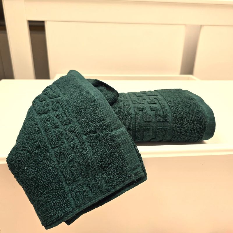 Casa si Gradina - Textile si covoare - Textile baie - Prosoape - Set 3 prosoape baie Greek Border Jacquard Plush Luxury - 100% Bumbac, 500g/mp, verde brad - Infinity.ro