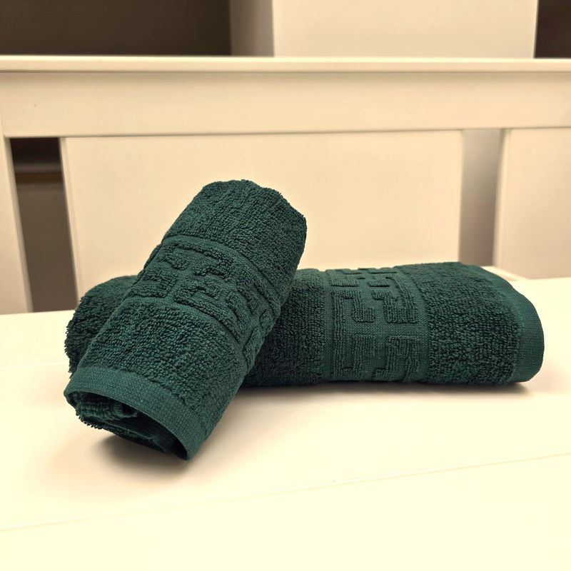Casa si Gradina - Textile si covoare - Textile baie - Prosoape - Set 3 prosoape baie Greek Border Jacquard Plush Luxury - 100% Bumbac, 500g/mp, verde brad - Infinity.ro