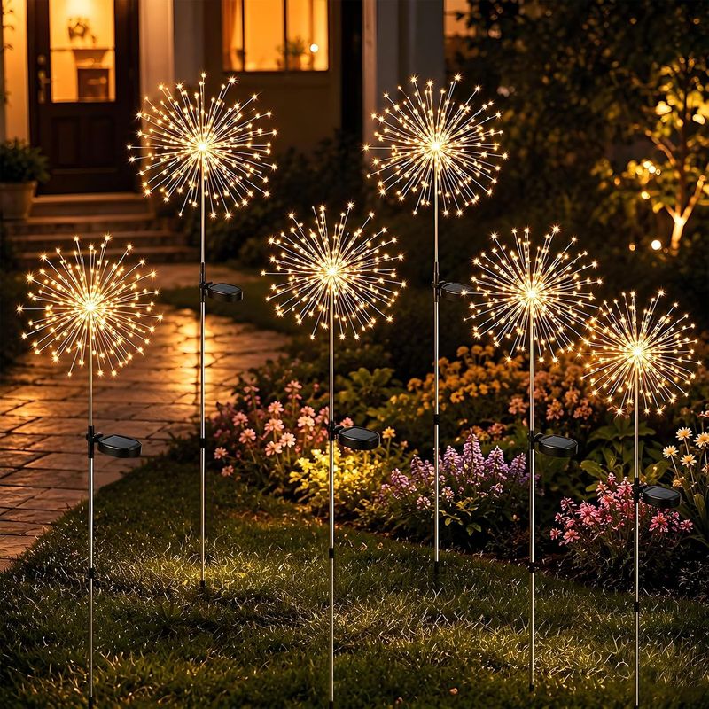 Casa si Gradina - Corpuri si surse de iluminat - Iluminat exterior - Lampi solare - Set 2 Lampi Solare pentru Gradina Tip Artificii, 90 LED, Lumina Calda, Impermeabile IP65, 8 Moduri de Iluminare - Infinity.ro