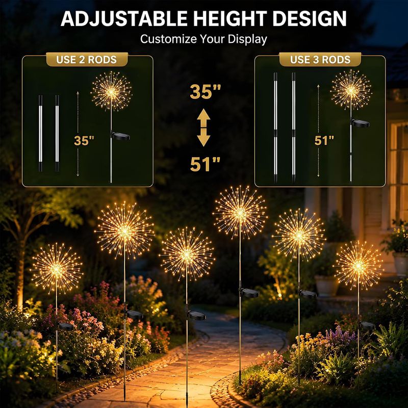 Casa si Gradina - Corpuri si surse de iluminat - Iluminat exterior - Lampi solare - Set 2 Lampi Solare pentru Gradina Tip Artificii, 90 LED, Lumina Calda, Impermeabile IP65, 8 Moduri de Iluminare - Infinity.ro