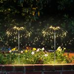Casa si Gradina - Corpuri si surse de iluminat - Iluminat exterior - Lampi solare - Set 2 Lampi Solare pentru Gradina Tip Artificii, 90 LED, Lumina Calda, Impermeabile IP65, 8 Moduri de Iluminare - Infinity.ro