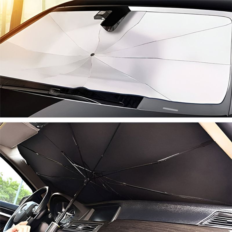 Auto si Moto - Piese auto si accesorii - Interior auto - Accesorii interior - Parasolar Auto Tip Umbrela, Protectie UV si Termica, Pliabil, Dimensiuni 113 x 65 cm, Argintiu/Negru - Infinity.ro