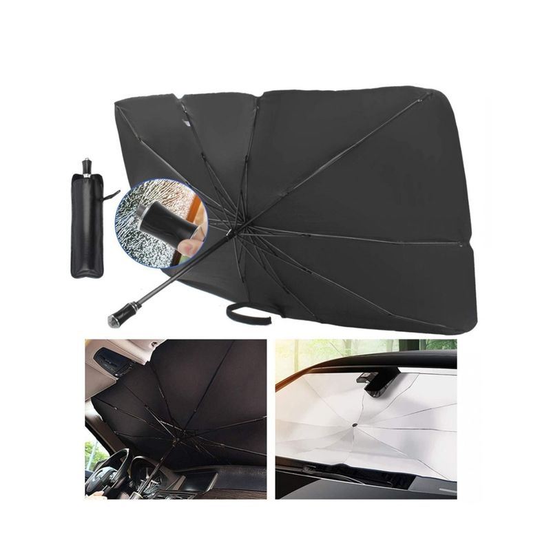 Auto si Moto - Piese auto si accesorii - Interior auto - Accesorii interior - Parasolar Auto Tip Umbrela, Protectie UV si Termica, Pliabil, Dimensiuni 113 x 65 cm, Argintiu/Negru - Infinity.ro