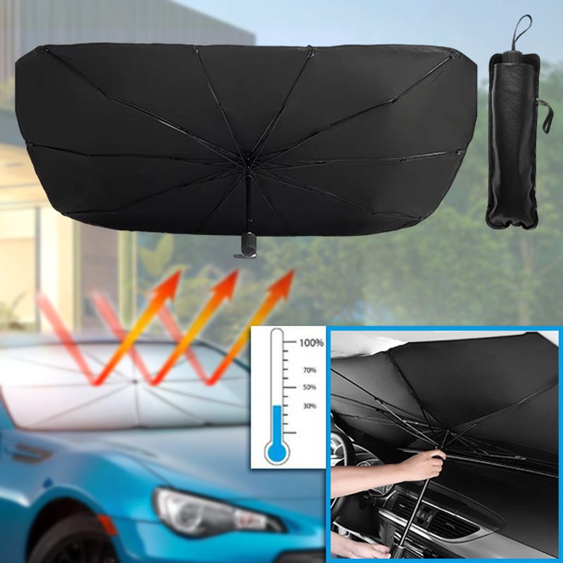 Auto si Moto - Piese auto si accesorii - Interior auto - Accesorii interior - Parasolar Auto Tip Umbrela, Protectie UV si Termica, Pliabil, Dimensiuni 113 x 65 cm, Argintiu/Negru - Infinity.ro