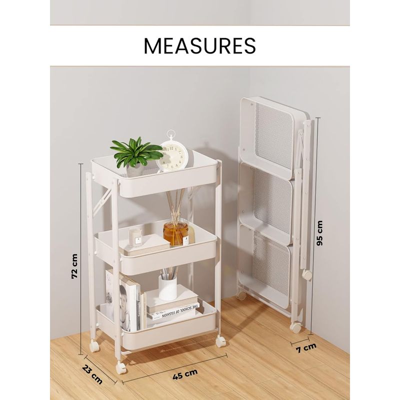 Casa si Gradina - Mobilier - Biblioteci si rafturi - Etajere - Carucior depozitare multifunctional EMC ONSHOP®, Pliabil, cu 3 rafturi si 4 roti cu frana, Inox, 45x23x72 cm, Negru - Infinity.ro