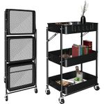 Casa si Gradina - Mobilier - Biblioteci si rafturi - Etajere - Carucior depozitare multifunctional EMC ONSHOP®, Pliabil, cu 3 rafturi si 4 roti cu frana, Inox, 45x23x72 cm, Negru - Infinity.ro