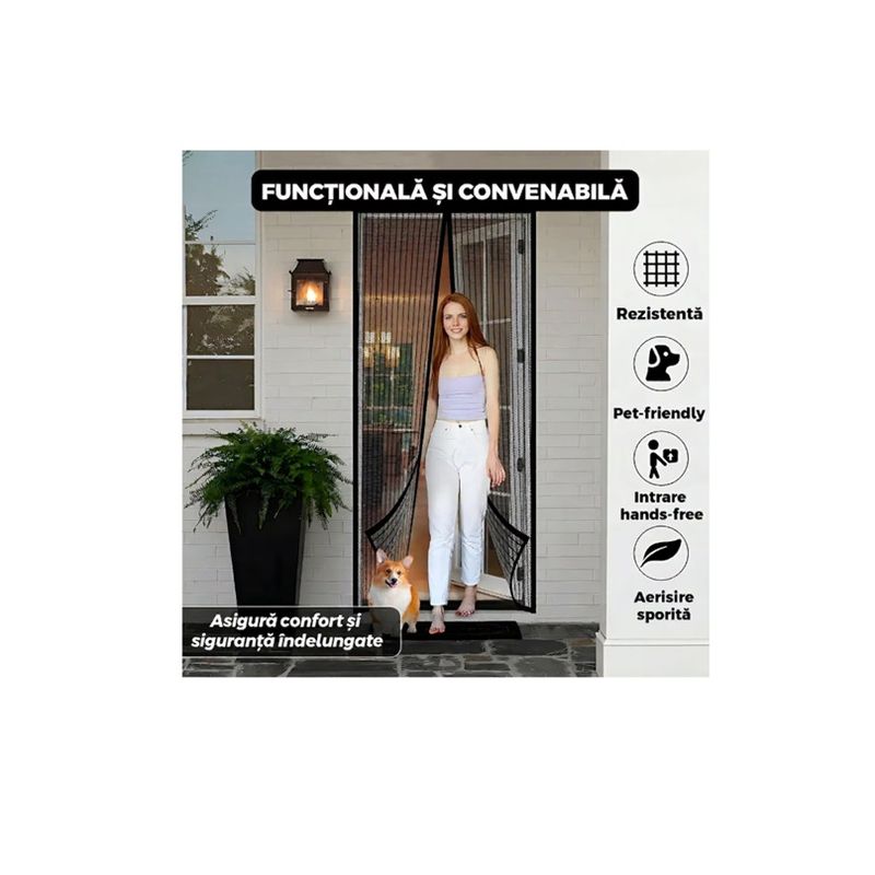Casa si Gradina - Constructii - Usi interior, exterior si garaj - Accesorii usi - Perdea Magnetica Anti-Tantari si Insecte EMC ONSHOP®, Inchidere Automata, Dimensiuni 100 x 210 cm, Negru - Infinity.ro