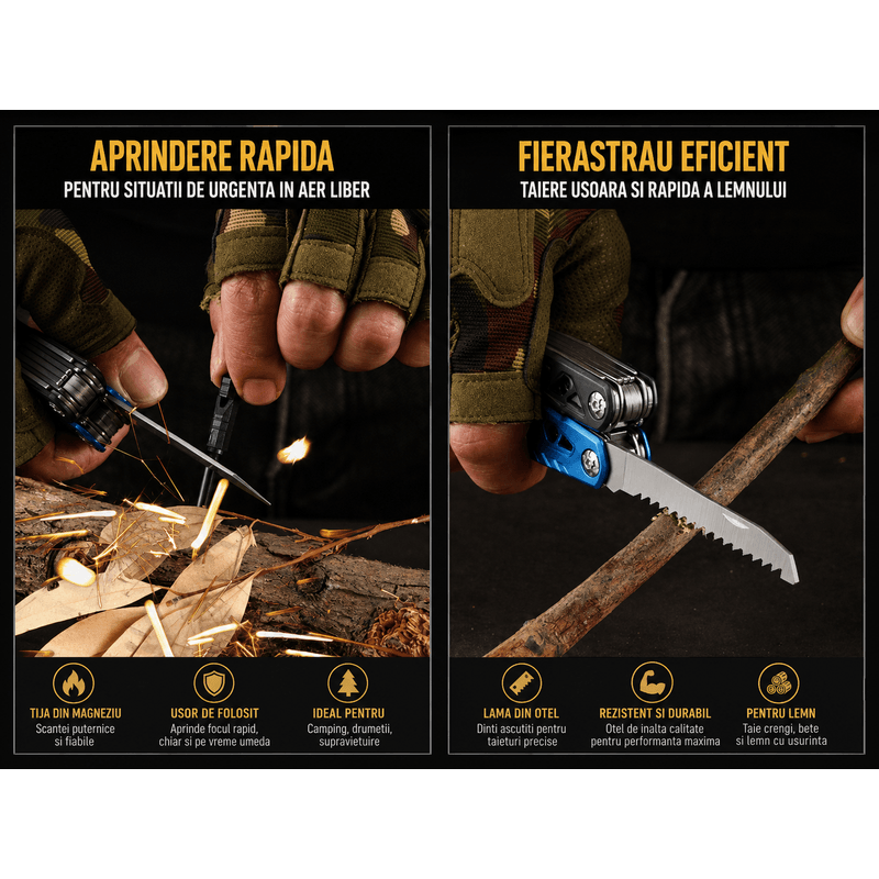 Sport si Outdoor - Camping - Cutite, bricege si accesorii - Unelte multifunctionale - Ciocan Multifunctional 17 in 1, A ATAB, Multitool cu Cleste, Cutit, Fierastrau - Infinity.ro