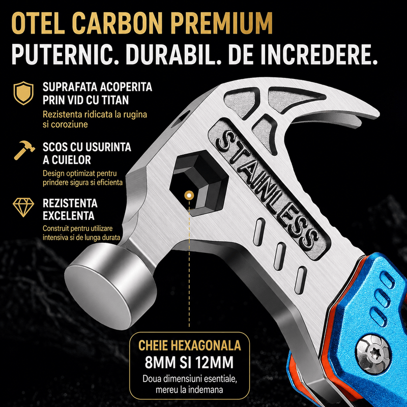 Sport si Outdoor - Camping - Cutite, bricege si accesorii - Unelte multifunctionale - Ciocan Multifunctional 17 in 1, A ATAB, Multitool cu Cleste, Cutit, Fierastrau - Infinity.ro