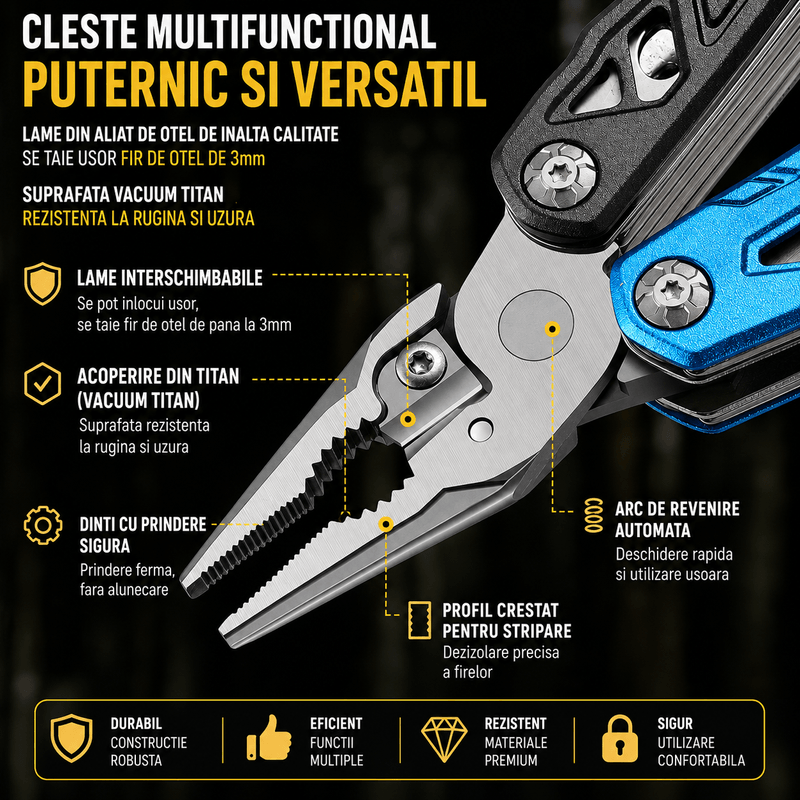 Sport si Outdoor - Camping - Cutite, bricege si accesorii - Unelte multifunctionale - Ciocan Multifunctional 17 in 1, A ATAB, Multitool cu Cleste, Cutit, Fierastrau - Infinity.ro