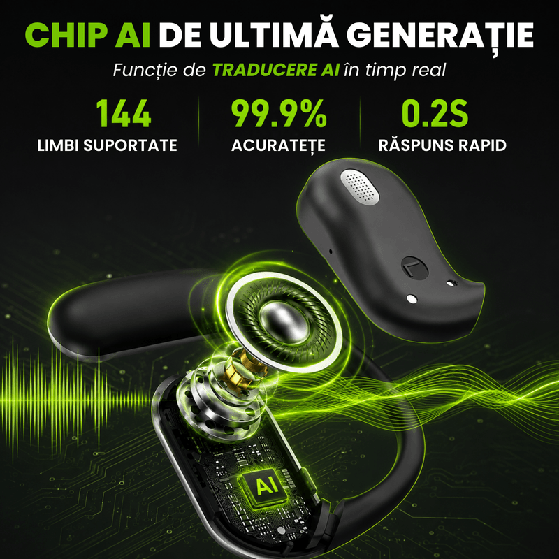 TV, Audio-Video si Foto - Portabile audio - Casti audio - Casti Wireless Open-Ear A ATAB cu Traducere AI in 144 Limbi, Bluetooth 5.3, Difuzoare 13 mm, IPX5, USB-C, Negru - Infinity.ro