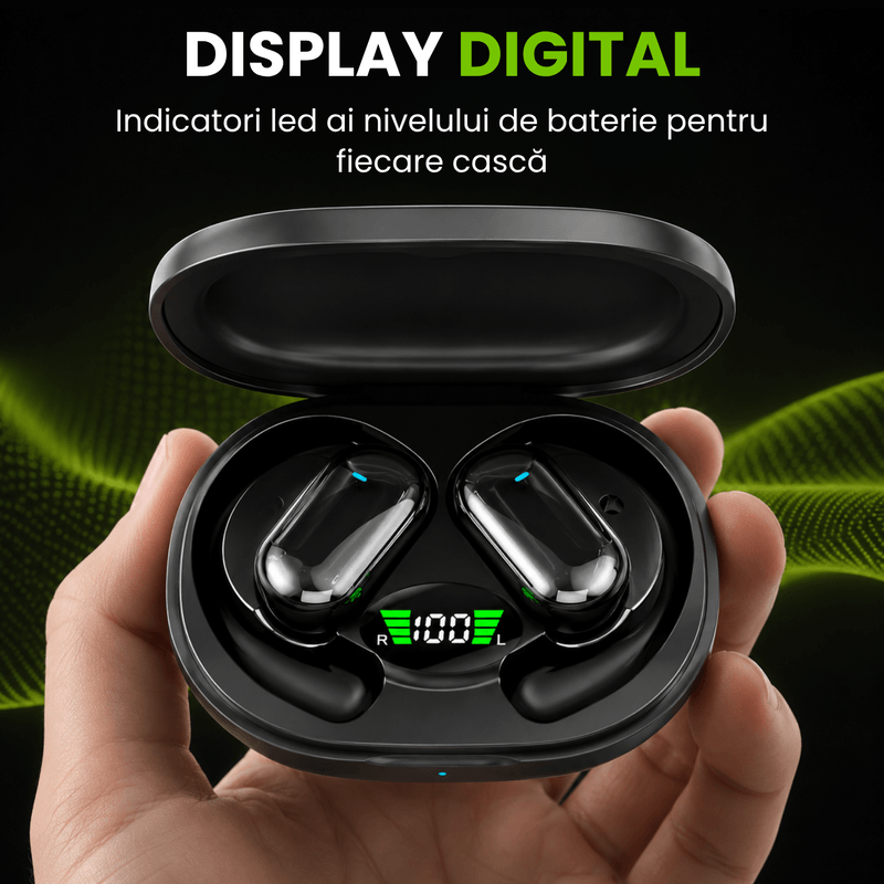 TV, Audio-Video si Foto - Portabile audio - Casti audio - Casti Wireless Open-Ear A ATAB cu Traducere AI in 144 Limbi, Bluetooth 5.3, Difuzoare 13 mm, IPX5, USB-C, Negru - Infinity.ro