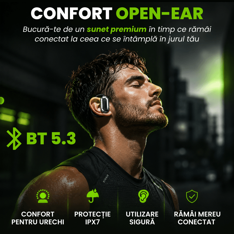 TV, Audio-Video si Foto - Portabile audio - Casti audio - Casti Wireless Open-Ear A ATAB cu Traducere AI in 144 Limbi, Bluetooth 5.3, Difuzoare 13 mm, IPX5, USB-C, Negru - Infinity.ro