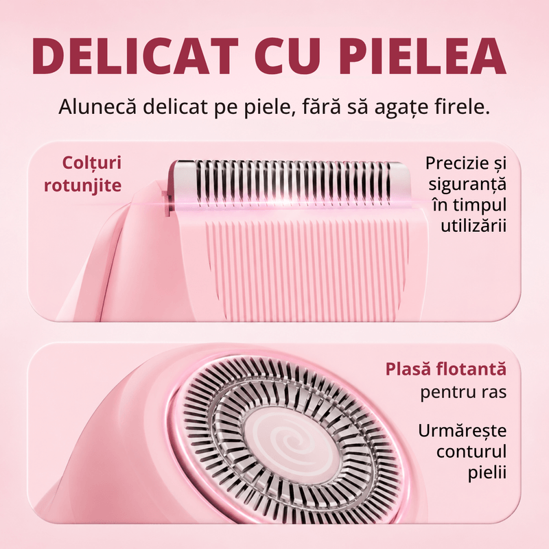 Ingrijire personala si Cosmetice - Aparate & accesorii ingrijire personala - Aparate de ras si tuns - Aparate de ras electrice - Aparat de ras si tuns 2 in 1 pentru femei ATAB, IPX7, cap de ras, trimmer, USB Type-C, lame otel inoxidabil, Roz - Infinity.ro
