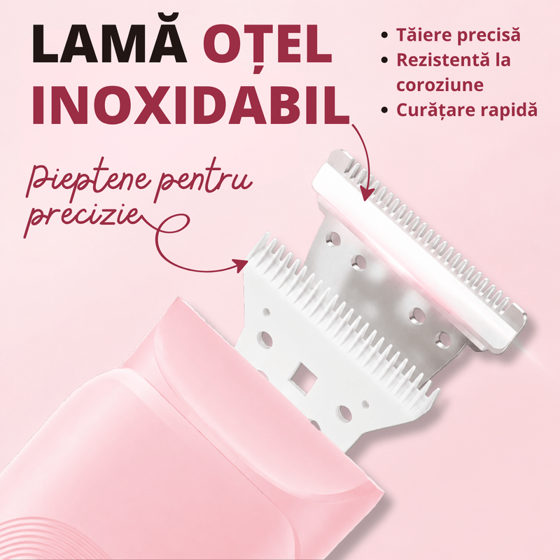 Ingrijire personala si Cosmetice - Aparate & accesorii ingrijire personala - Aparate de ras si tuns - Aparate de ras electrice - Aparat de ras si tuns 2 in 1 pentru femei ATAB, IPX7, cap de ras, trimmer, USB Type-C, lame otel inoxidabil, Roz - Infinity.ro