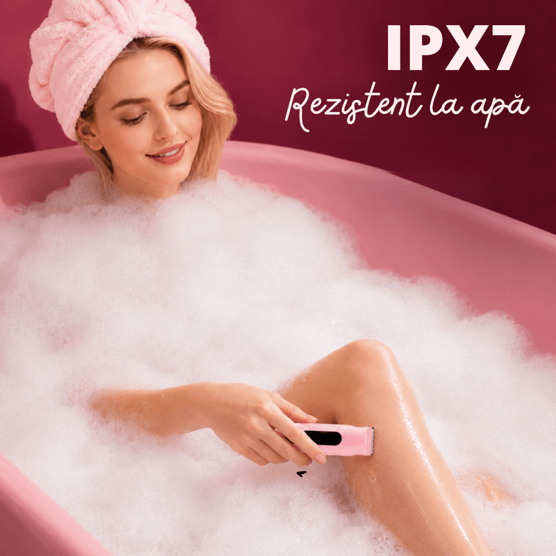 Ingrijire personala si Cosmetice - Aparate & accesorii ingrijire personala - Aparate de ras si tuns - Aparate de ras electrice - Aparat de ras si tuns 2 in 1 pentru femei ATAB, IPX7, cap de ras, trimmer, USB Type-C, lame otel inoxidabil, Roz - Infinity.ro
